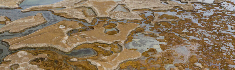 Abstract aerial patterns near the Chatyr-Kul lake in Kyrgyzstan.