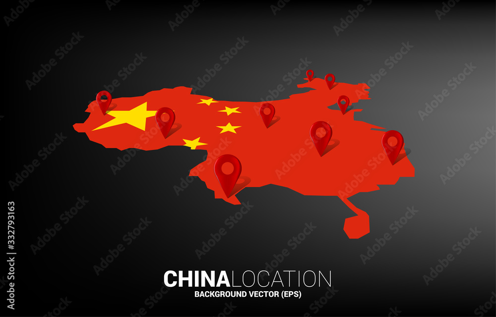 Poster 3d location pin marker on china map. concept for china gps navigation system infographic .