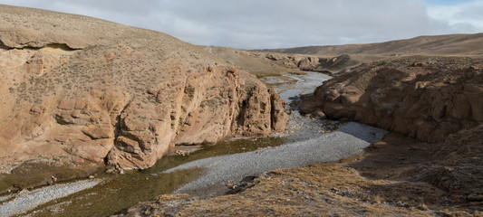 A small canyon in the Ak-Sai valley heading to the Kol Suu lake