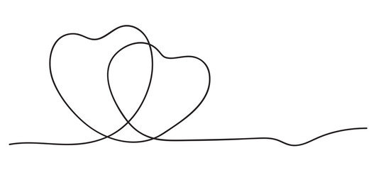 Hearts. Continuous line art drawing. Friendship concept. Best friend forever. Black and white vector illustration