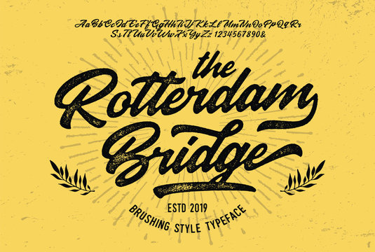 "The Rotterdam Bridge". Original Brush Script Font. Retro Typeface. Vector Illustration.