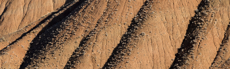 Detail of badland mud erosion landscape surrounding the Ozero Torpo lake along the Mels-Ashuu pass