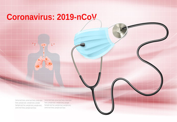 Coranavirus background with a medical face mask and stethoscope. Vector