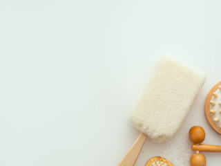 Bath Accessories on white stone background