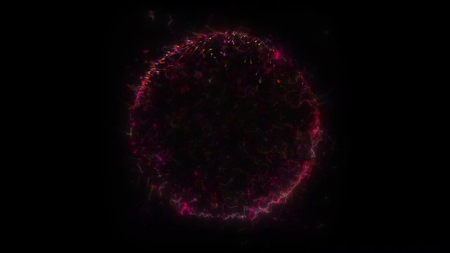 Seamless loop. Animation of a red circle portal, consisting of particles and bursts of energy, isolated on black background with alpha luma matte VFX CG 4k. Space door. Constellations. Galaxy.