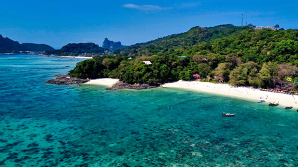 Fototapeta premium Aerial view of beautiful Long Beach in Phi Phi Don, Thailand