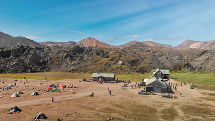 Obraz premium Aerial view of Landmannalaugar mountains and landscaoe from car parking, Iceland