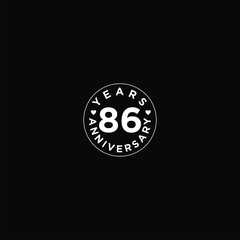 aniversary,86 years anniversary celebration logotype. Logo,ribbon white number on black background.Numbers ribbon white.
