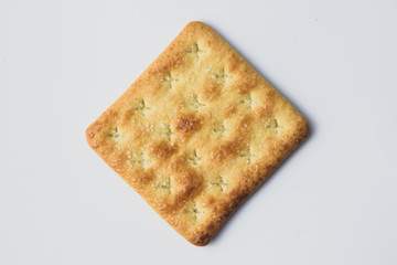 Close up healthy wheat cracker on white background. Cracker biscuit