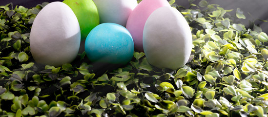Easter eggs composition, close-up view