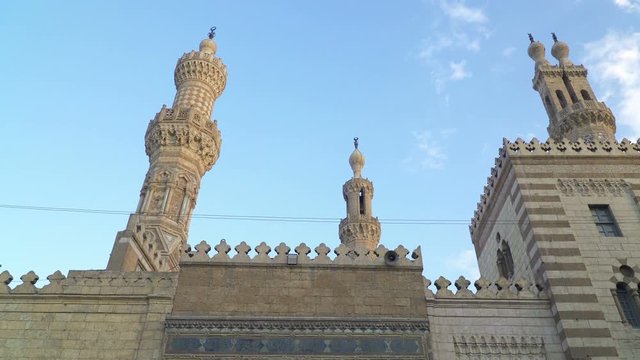 The Al Azhar mosque famous minarets of Qaytbay and Qansuh al-Ghuriin, Islamic Cairo, Egypt