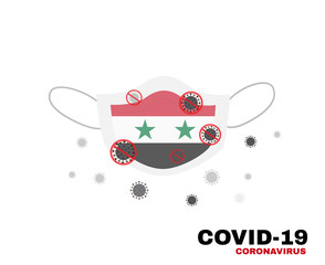 Medical face mask with symbol of the Syria to protect Syrian people from coronavirus or Covid-19, virus outbreak protection concept, sign symbol background, vector illustration.