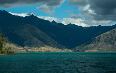 Mountains lakes and clouds in New Zealand