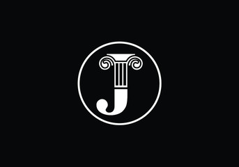 Elegant Logo Featuring the Letter J with a Greek Column Aesthetic on Black Background
