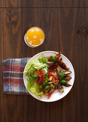 Healthy food on wooden table