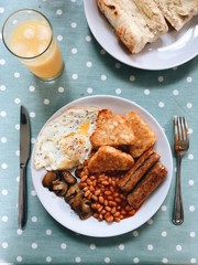 Great British Breakfast Fry Up Vegan Vegetarian SausageEgg Mushroom OJ
