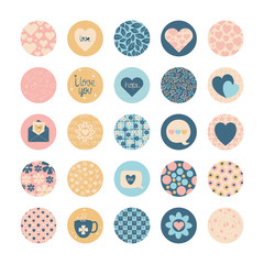 Collage and love flat block style icon set vector design