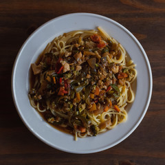 Healthy food on wooden table