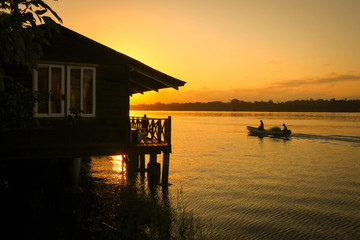 Fishing boat at sunrise