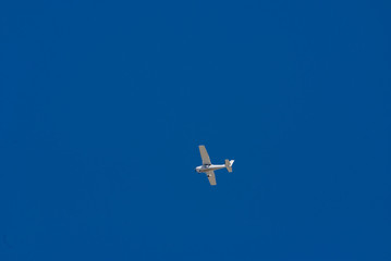 aeroplane in the sky view from ground, plenty of space for text