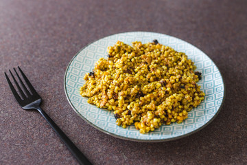 plant-based meals made of non-perishable pantry ingredients, curry buckwheat with mixed veggies