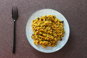 plant-based meals made of non-perishable pantry ingredients, curry buckwheat with mixed veggies