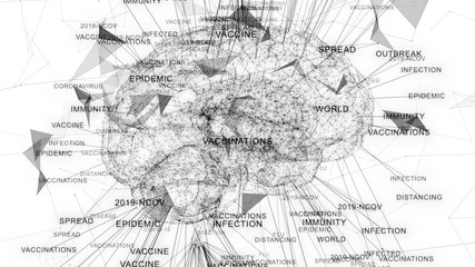 Vaccine cure Coronavirus covid-19 spread of the virus outbreak connected word cloud concept - illustration render