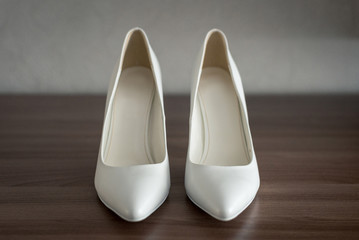 wedding shoes gently beige close-up. Horizontal frame