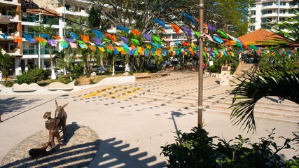Bright Colored Flags in Old Town Puerto Vallarta Mexico