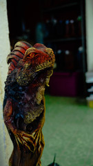 Wooden Sculpture of a Large Red Lizard In Mexico