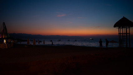 Deep Red and Blue Sunset on the Beach in Puerto Vallarta Mexico