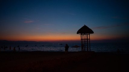 Deep Red and Blue Sunset on the Beach in Puerto Vallarta Mexico
