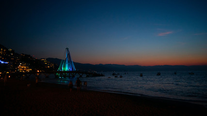 Deep Red and Blue Sunset on the Beach in Puerto Vallarta Mexico