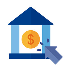 coin in bank building with arrow cursor payment online flat style