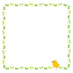 Cute chick and sprout frame on white background