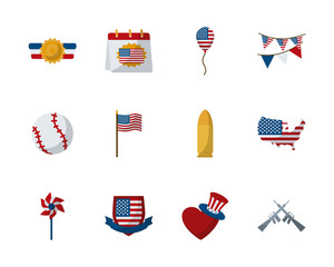 Memorial day flat style icon set vector design