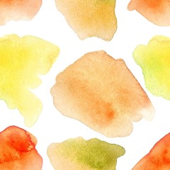 Naklejka premium Seamless abstract watercolor pattern. Orange aquarelle spots. Hand drawn seamless abstract background for print on fabric or wrapping paper.