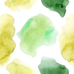 Seamless abstract watercolor pattern. Green aquarelle spots. Hand drawn seamless abstract background for print on fabric or wrapping paper.