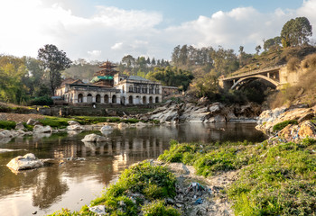 Fototapeta na wymiar Jal Binayak Temple and the Bagmati River