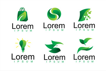pack of modern green leaf logo icon illustration