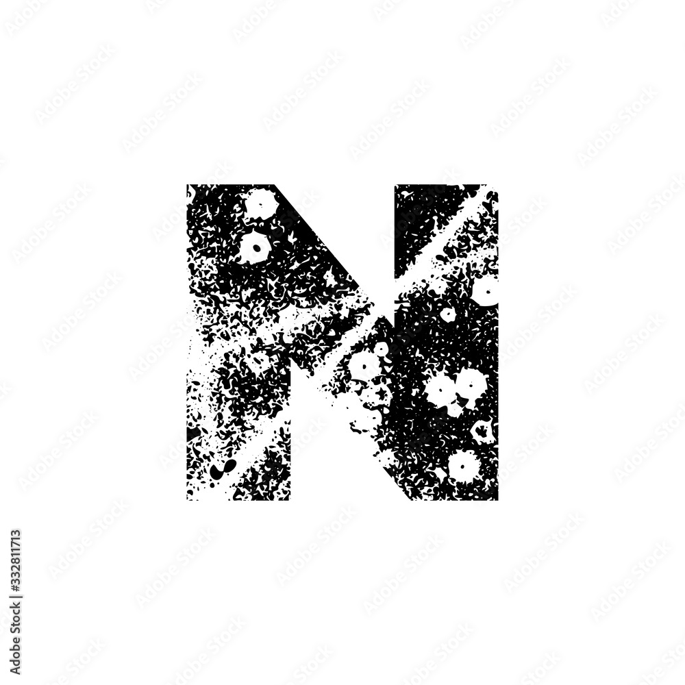 Fototapete painted letter n. grunge alphabet font. abstract handmade sans serif typeface. distress textured abc
