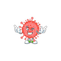 Funny coronavirus disaster cartoon design style with wink eye face