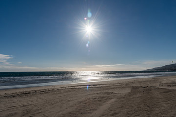 Desolate Zuma Beach vista during California stay-at-home order, Malibu