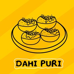Indian Chaat Dahi Puri line drawing Vector