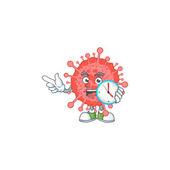 cartoon character style of cheerful coronavirus disaster with clock