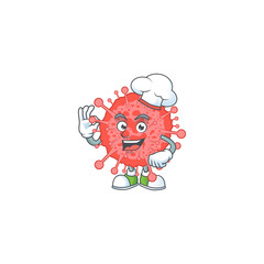 A picture of coronavirus disaster cartoon character wearing white chef hat