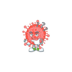 Cute coronavirus disaster cartoon character using a microphone