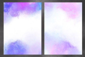 Set of bright colorful nebula for business banner, invitation card, flyer book cover template with water color background.
