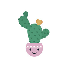 Kawaii cactus inside pot plant flat style icon vector design