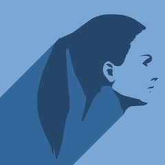 Face side view. Elegant silhouette of a female head. Web icon with long shadow